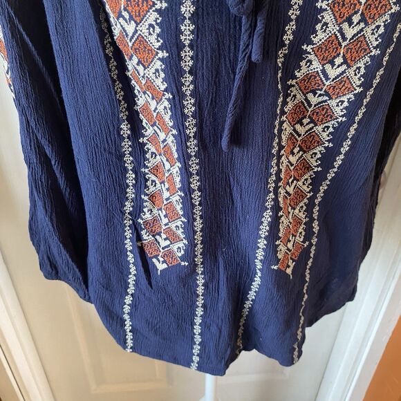 Solitaire Blouse Women’s Size Large Southwestern Hippie Boho Round Neck - Picture 3 of 11